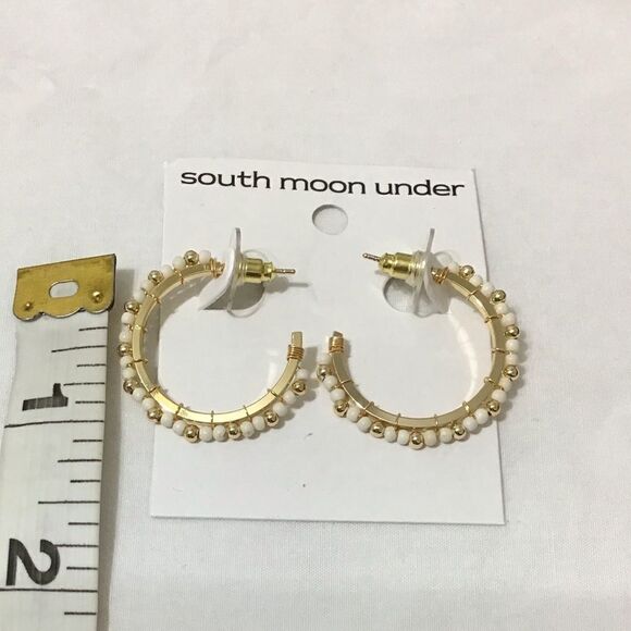 South Moon Under White Hoops Beads Pierced Earrings New With Tag - Picture 3 of 5